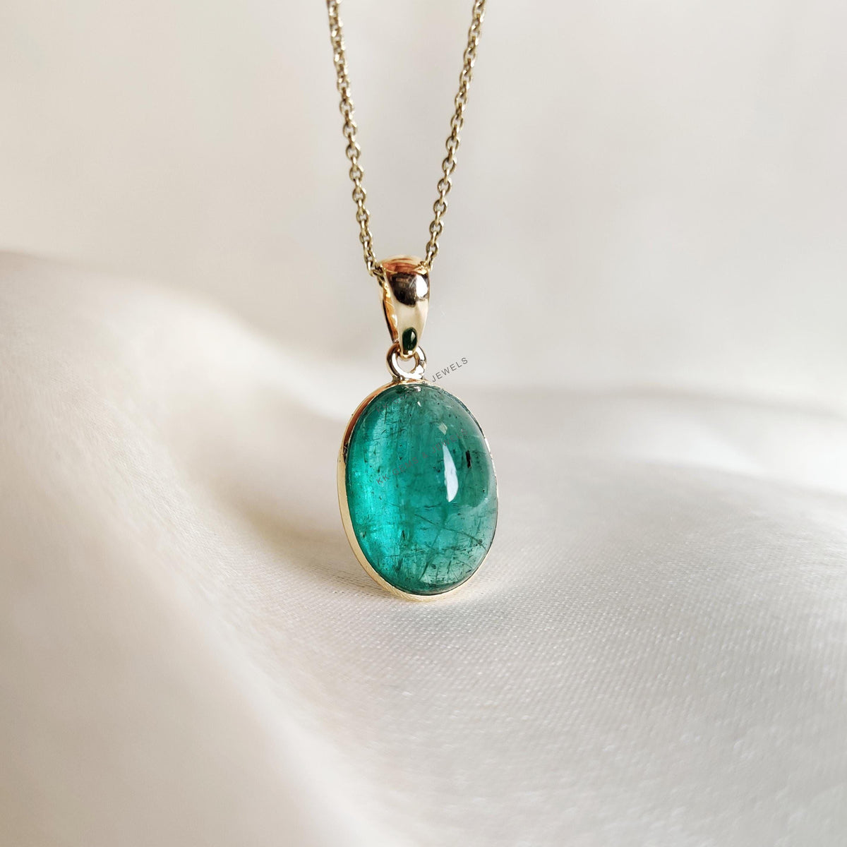 Natural Emerald Pendant, 14K Solid Yellow Gold Bezel Pendant, May Birthstone