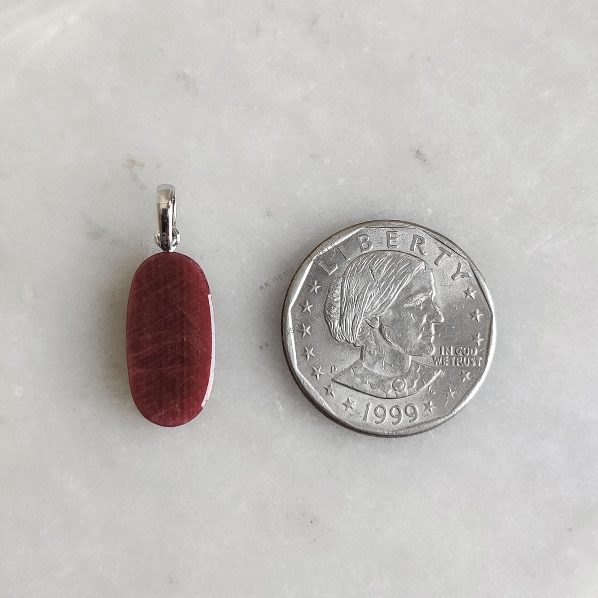 Natural Ruby Oval Stiger Pendant, 14K Solid  White Gold, July Birthstone