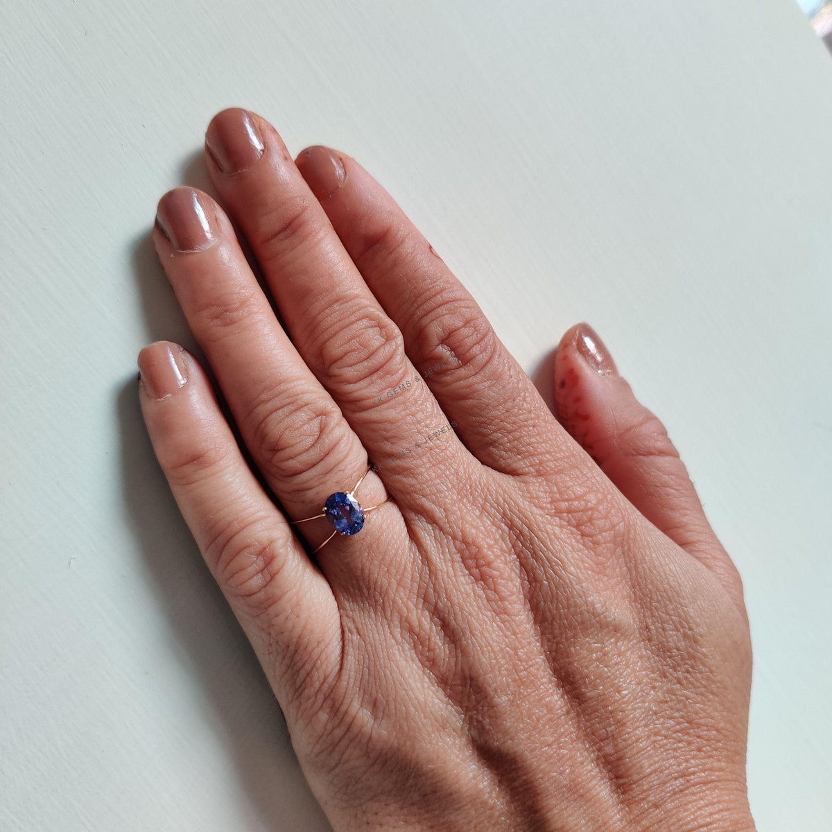14K Solid Yellow Gold Natural Tanzanite Ring, Oval Cut December Birthstone