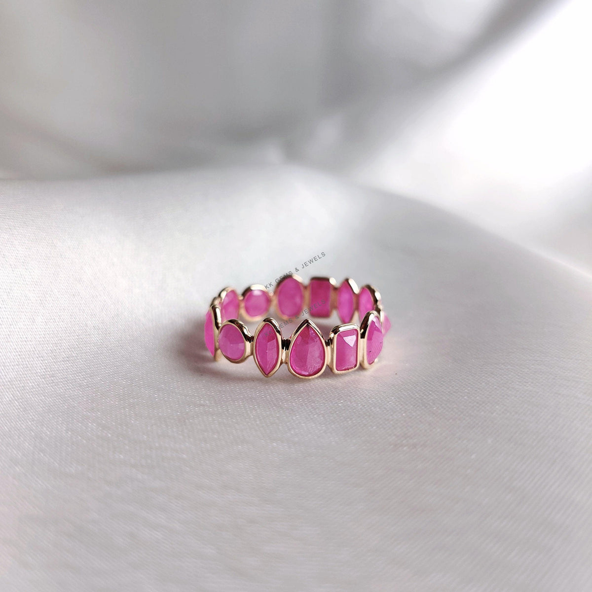 14K Solid Yellow Gold Natural Ruby Ring, Dainty Stackable Bezel Ring