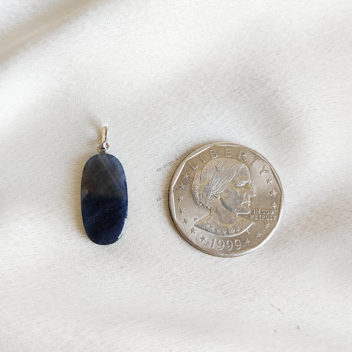 Natural Blue Sapphire Stiger Drill Pendant, 14K Solid White Gold, September Birthstone