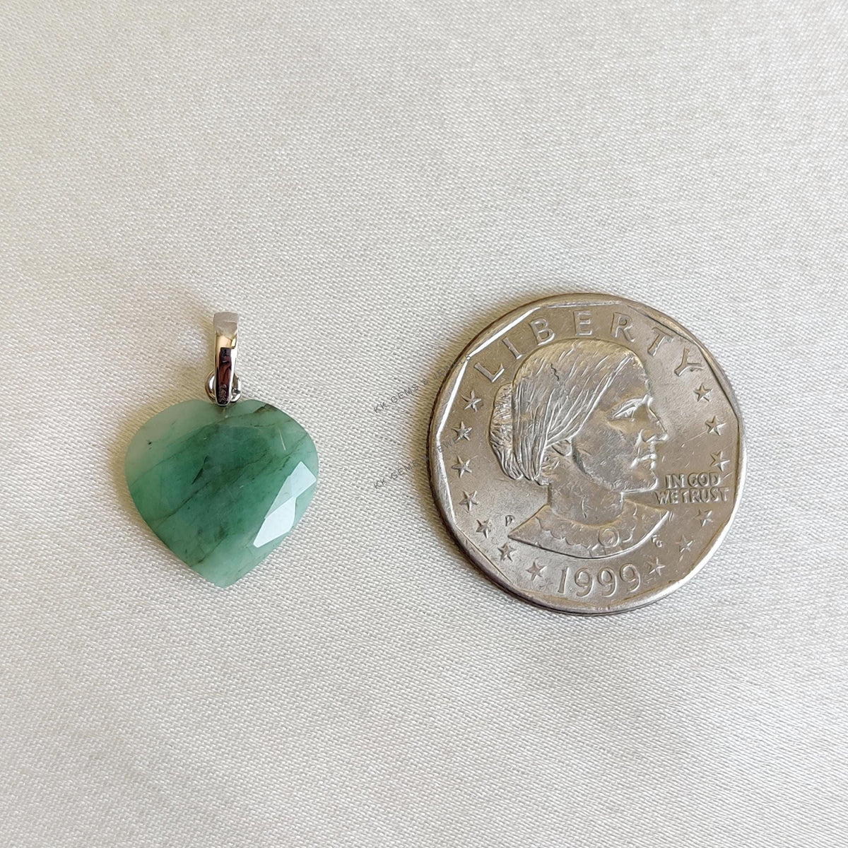 Natural Emerald Heart Pendant, 14K Solid White Gold, May Birthstone