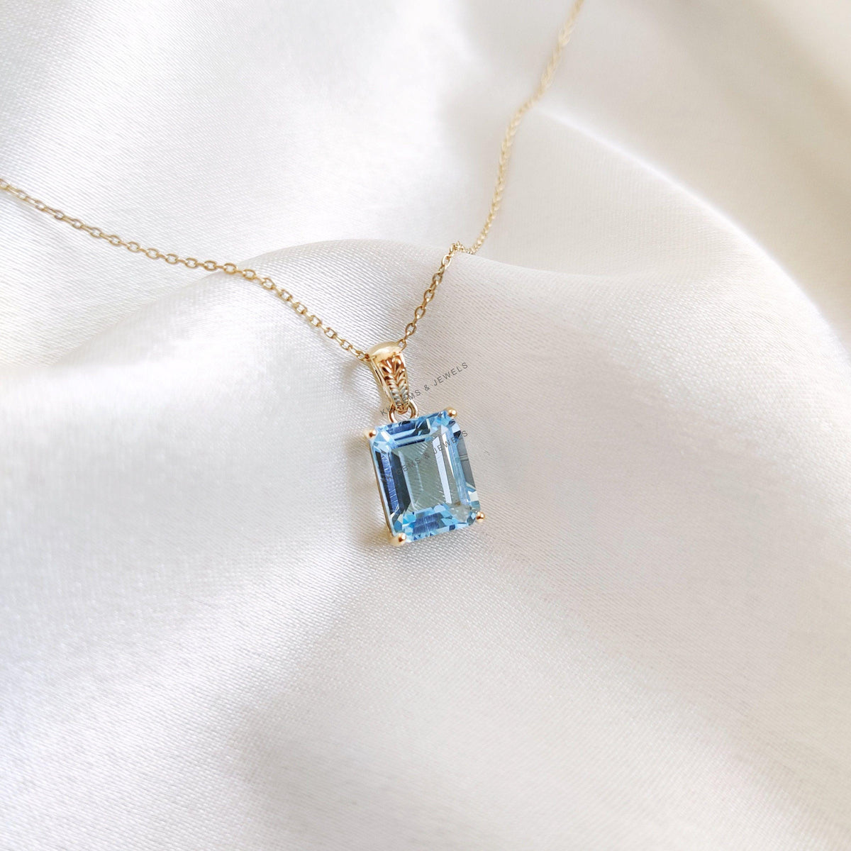 Natural Sky Blue Topaz Pendant, 14K Solid Yellow Gold, December Birthstone