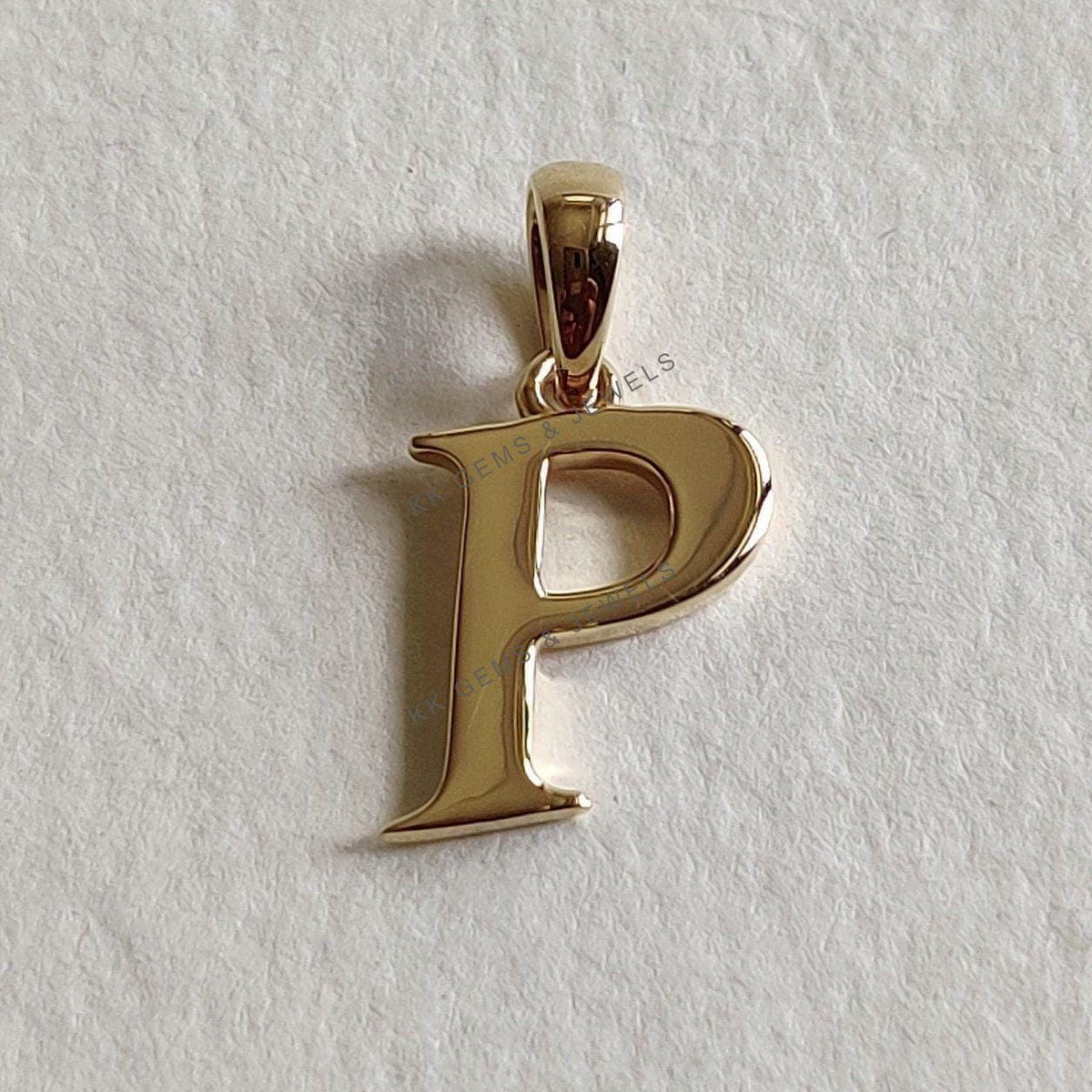 14K Solid Yellow Gold Initial P Pendant, Personalized Charm