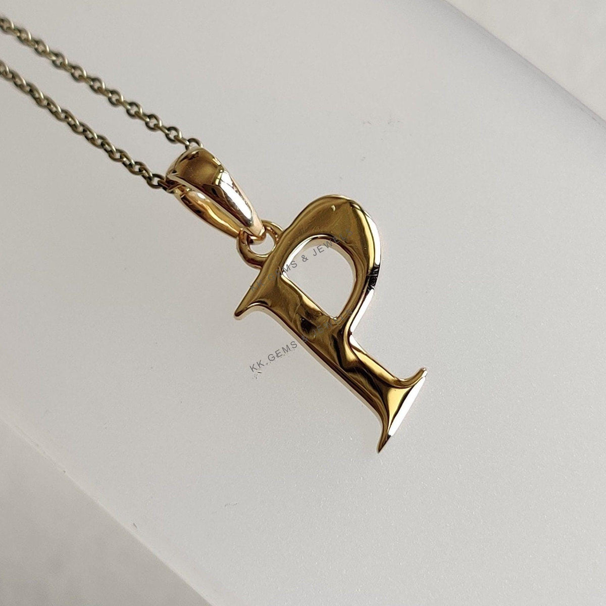 14K Solid Yellow Gold Initial P Pendant, Personalized Charm
