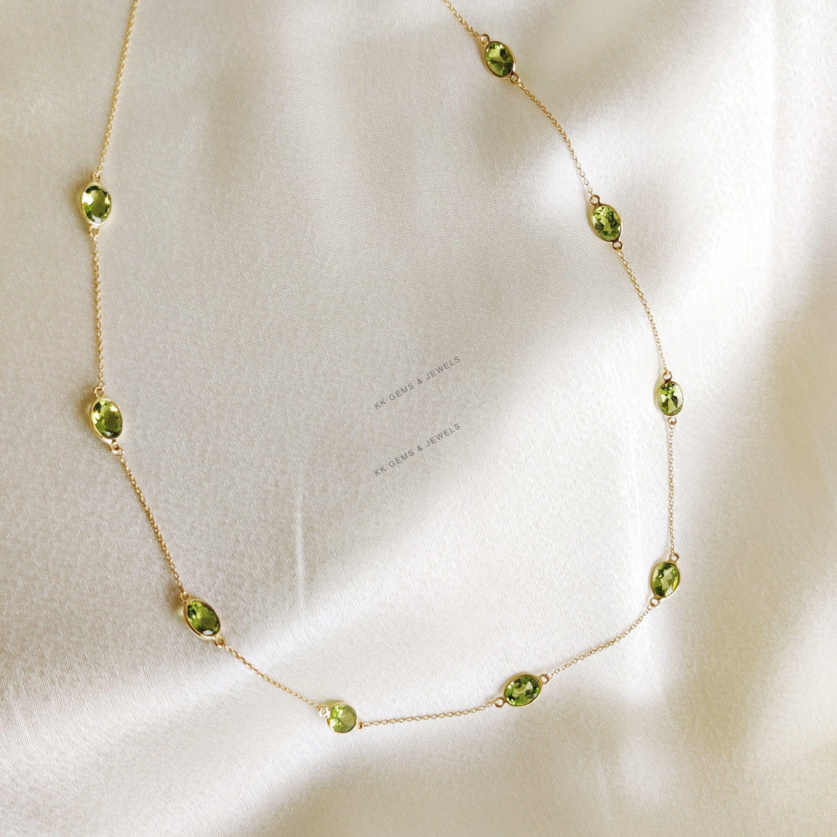 Natural Peridot Bezel Necklace, 14K Solid Yellow Gold, August Birthstone