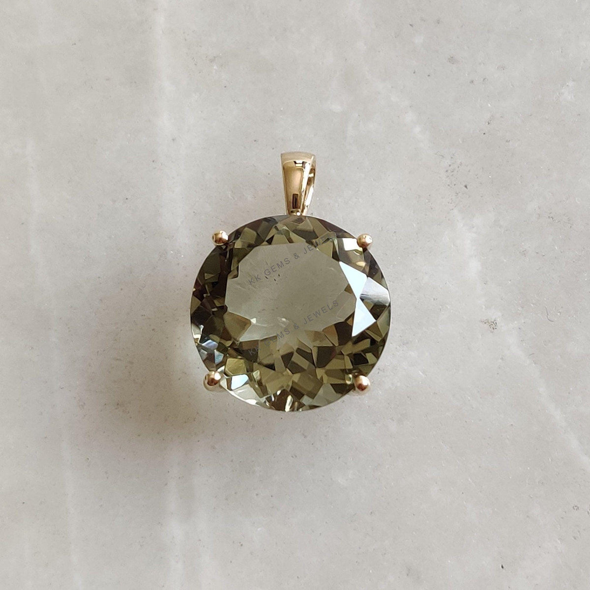 Natural Green Amethyst Pendant, 14K Solid Yellow Gold Pendant, February Birthstone