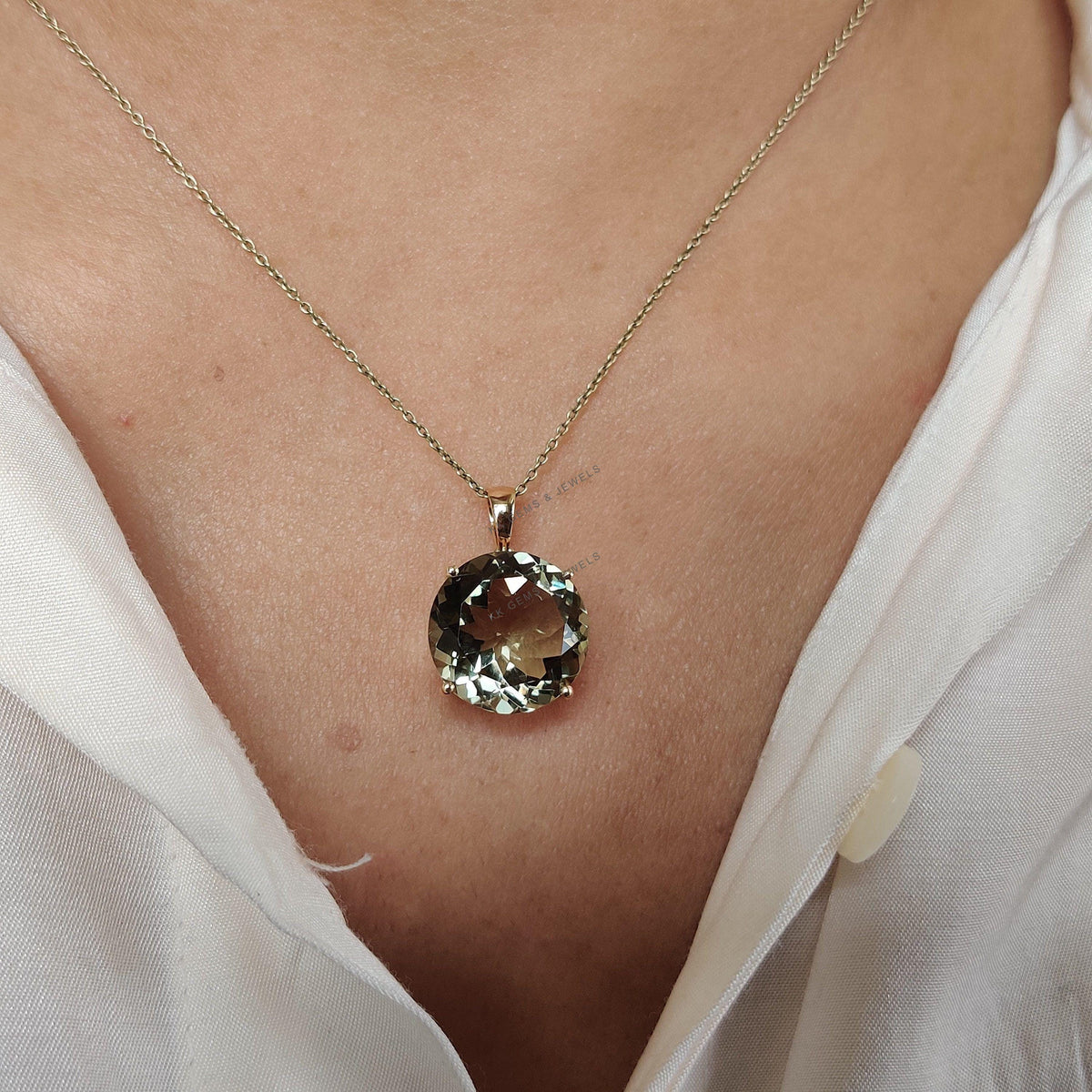 Natural Green Amethyst Pendant, 14K Solid Yellow Gold Pendant, February Birthstone