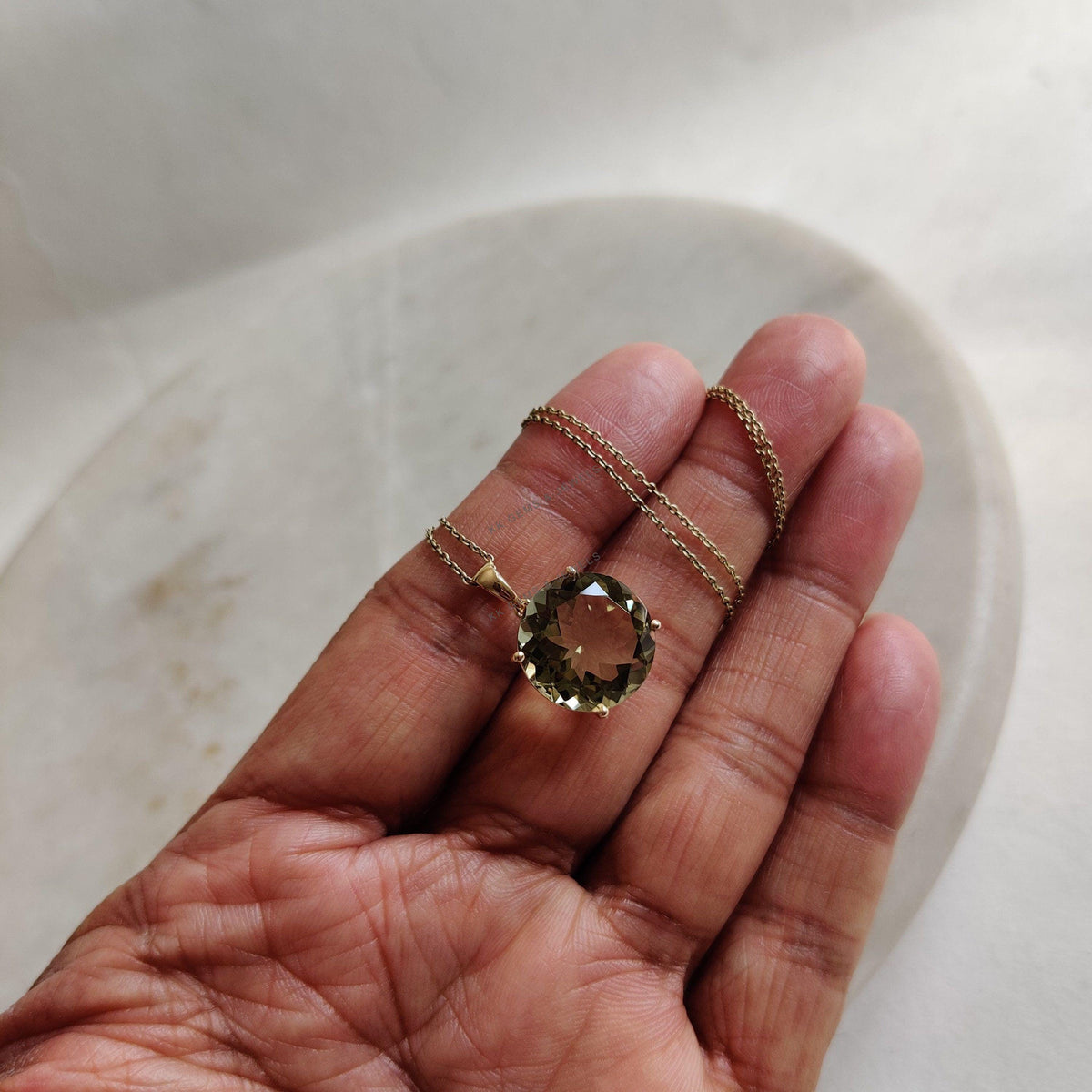 Natural Green Amethyst Pendant, 14K Solid Yellow Gold Pendant, February Birthstone
