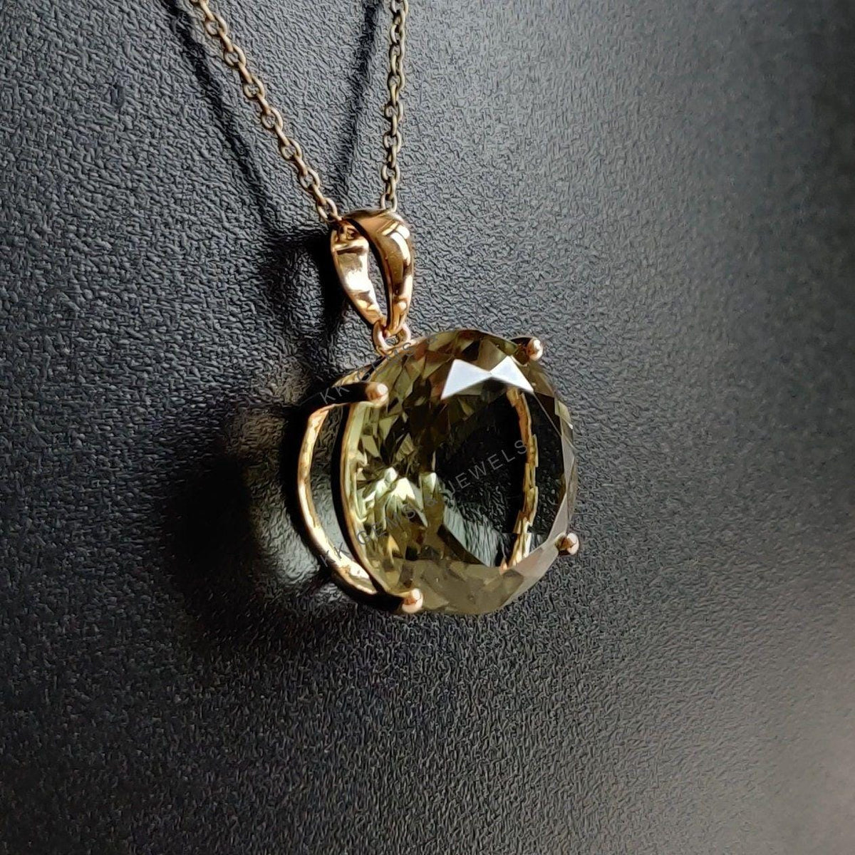 Natural Green Amethyst Pendant, 14K Solid Yellow Gold Pendant, February Birthstone