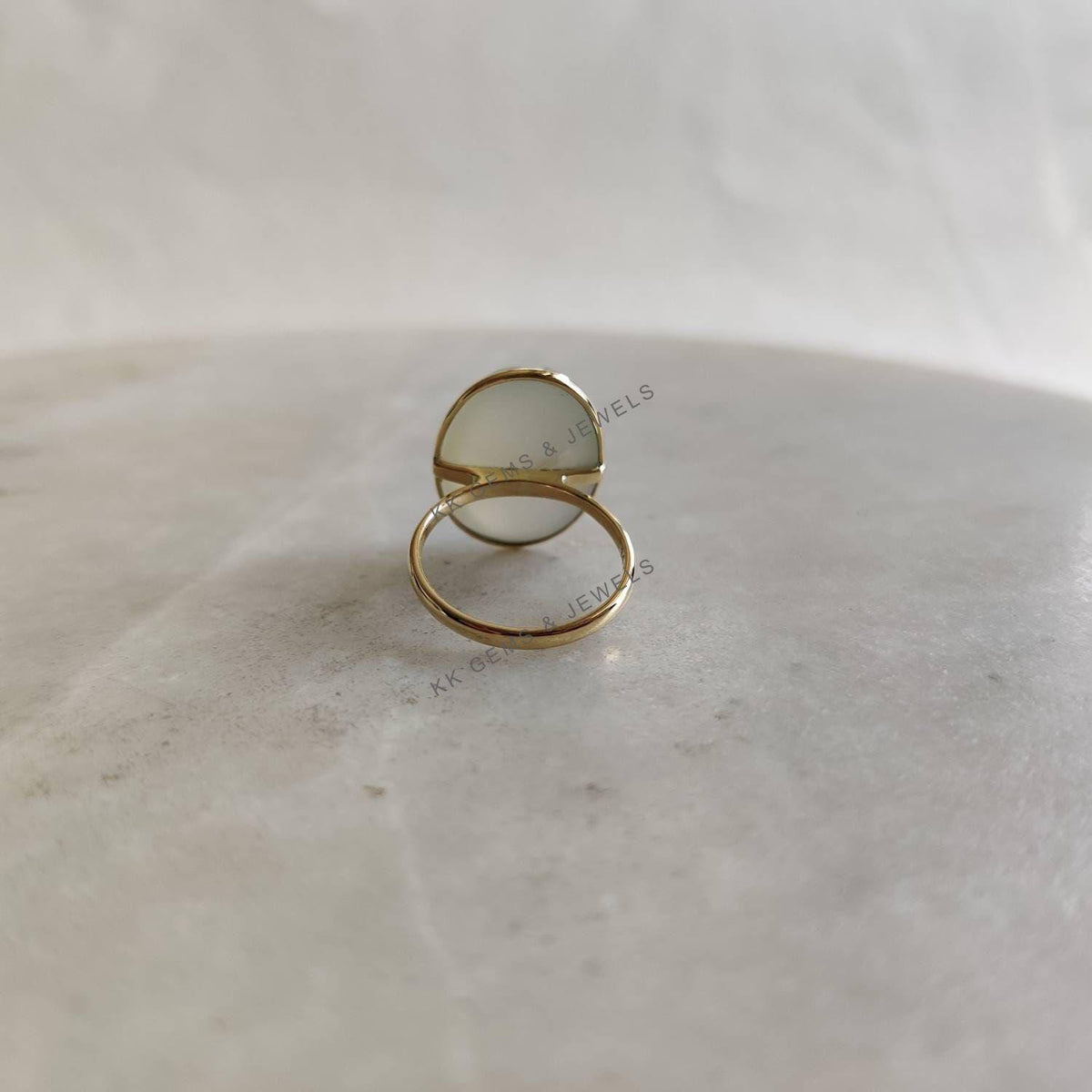 Oval Natural White Moonstone Ring, 14K Solid Yellow Gold Bezel Setting, June Birthstone