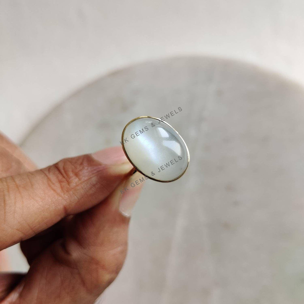Oval Natural White Moonstone Ring, 14K Solid Yellow Gold Bezel Setting, June Birthstone