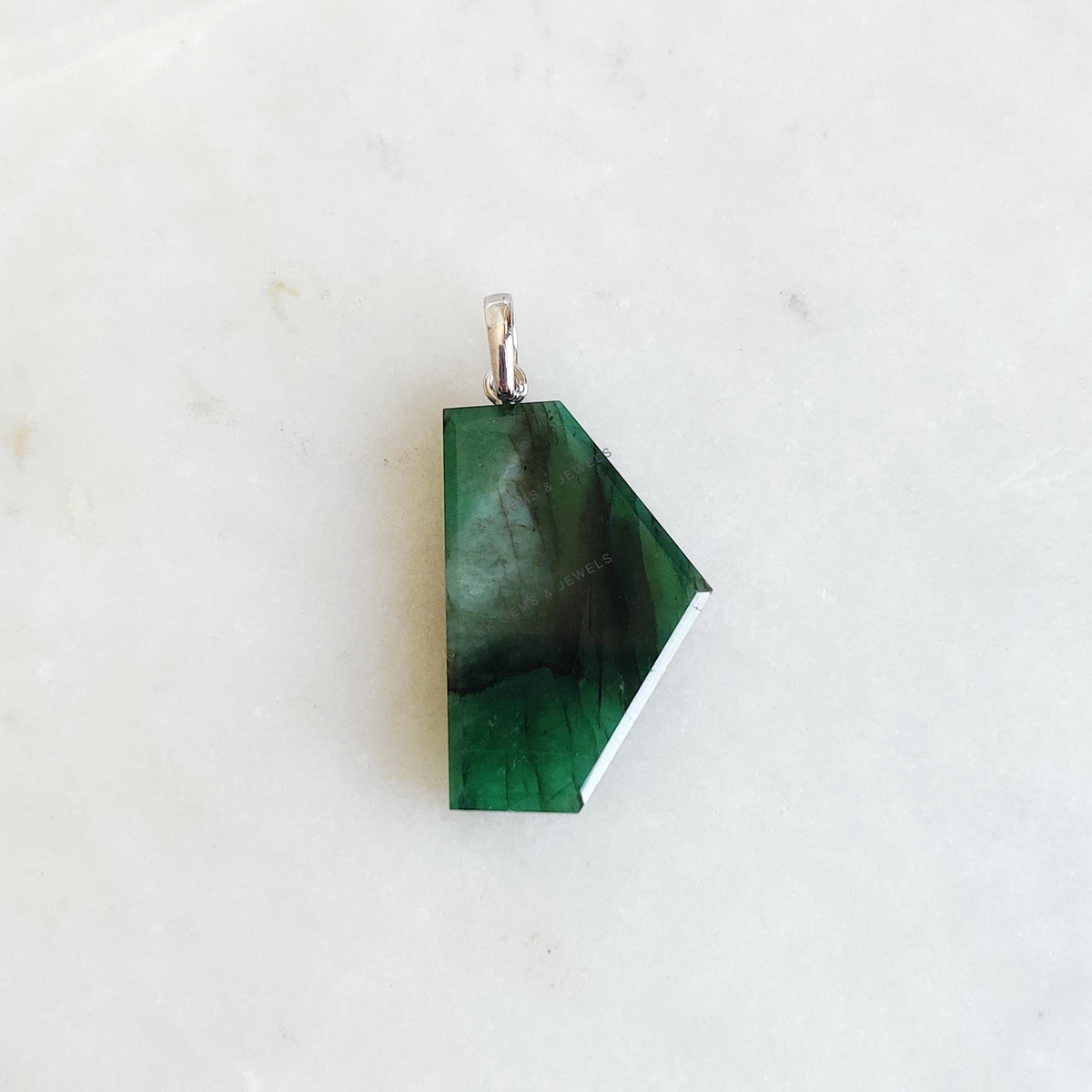 Natural Emerald Pendant, 14K Solid White Gold, May Birthstone