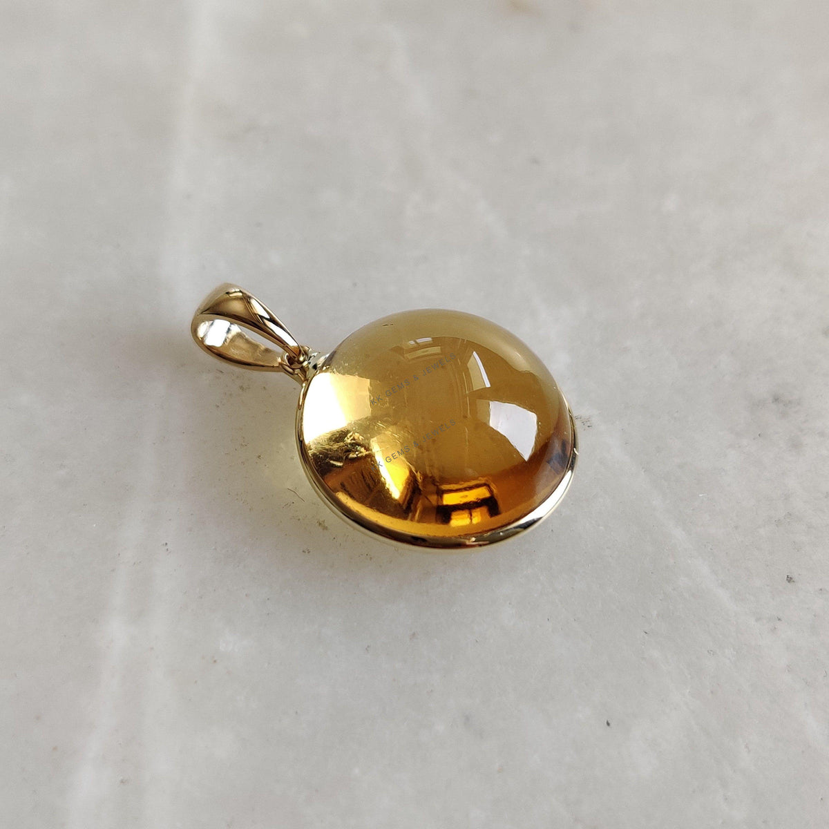 Natural Citrine 14K Solid Yellow Gold Round Pendant, November Birthstone
