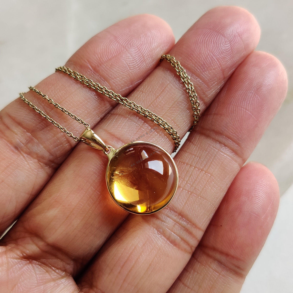 Natural Citrine 14K Solid Yellow Gold Round Pendant, November Birthstone