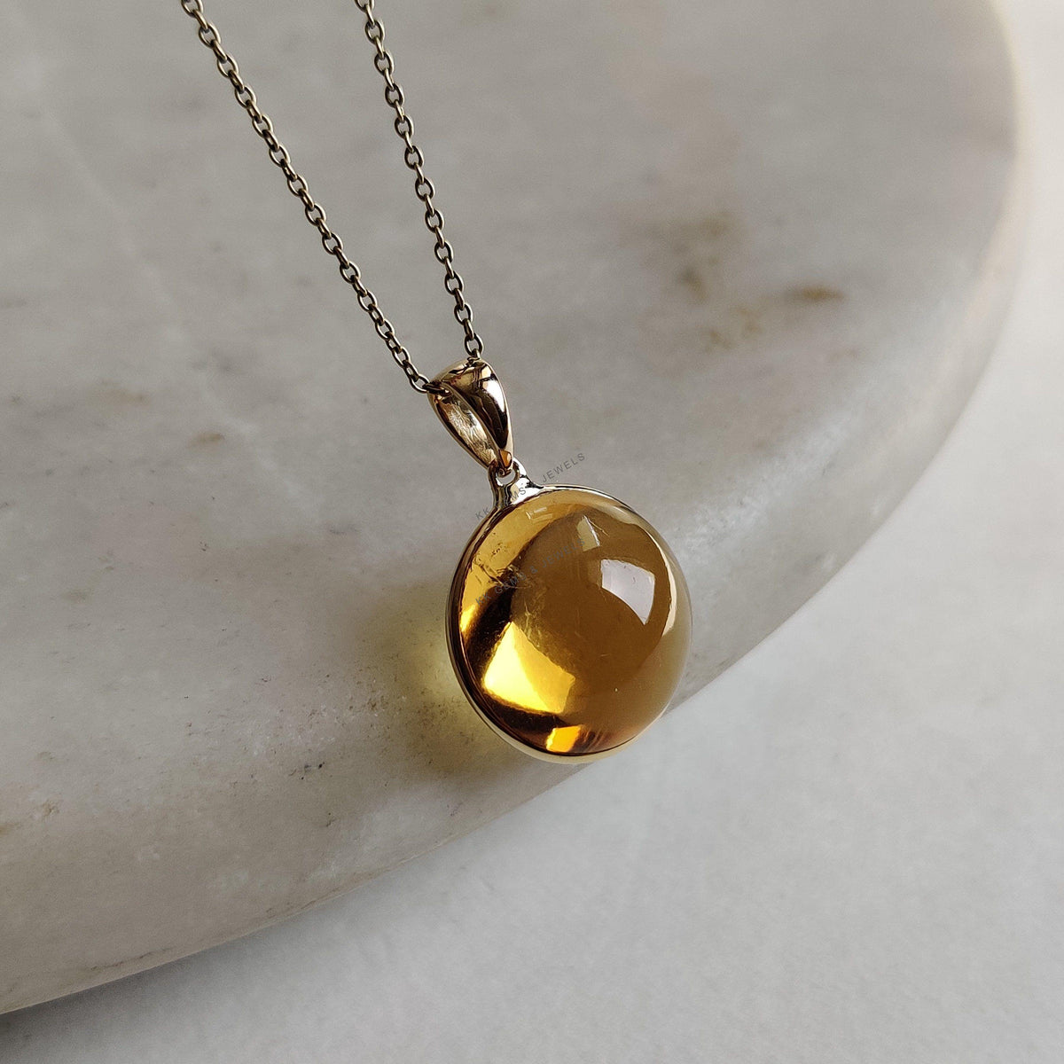Natural Citrine 14K Solid Yellow Gold Round Pendant, November Birthstone