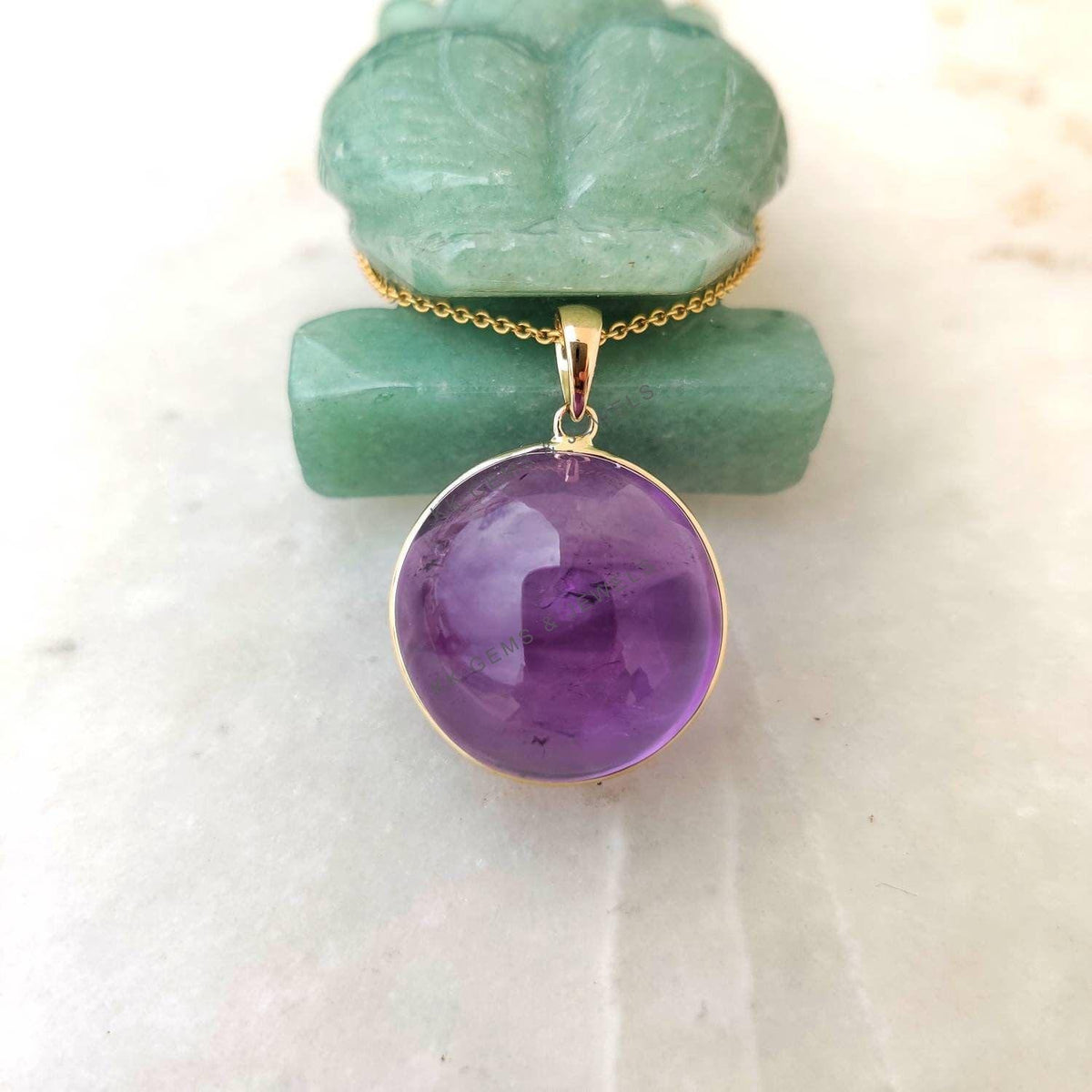 Natural Purple Amethyst Pendant, 14K Solid Yellow Gold, February Birthstone