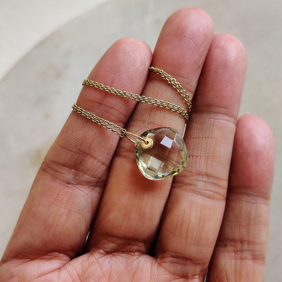 Natural Green Amethyst Pendant: 14K Solid Yellow Gold Drill Pendant, February Birthstone