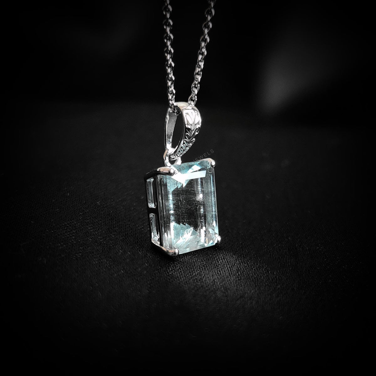 Natural Aquamarine Pendant, 14K Solid White Gold, March Birthstone