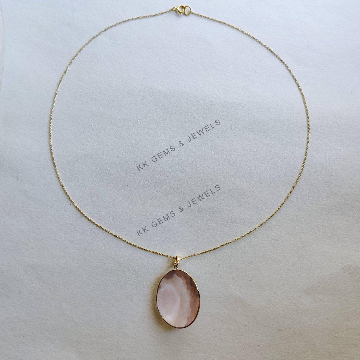 Natural Rose Quartz Pendant, 14K Solid Gold Bezel Pendant, January Birthstone