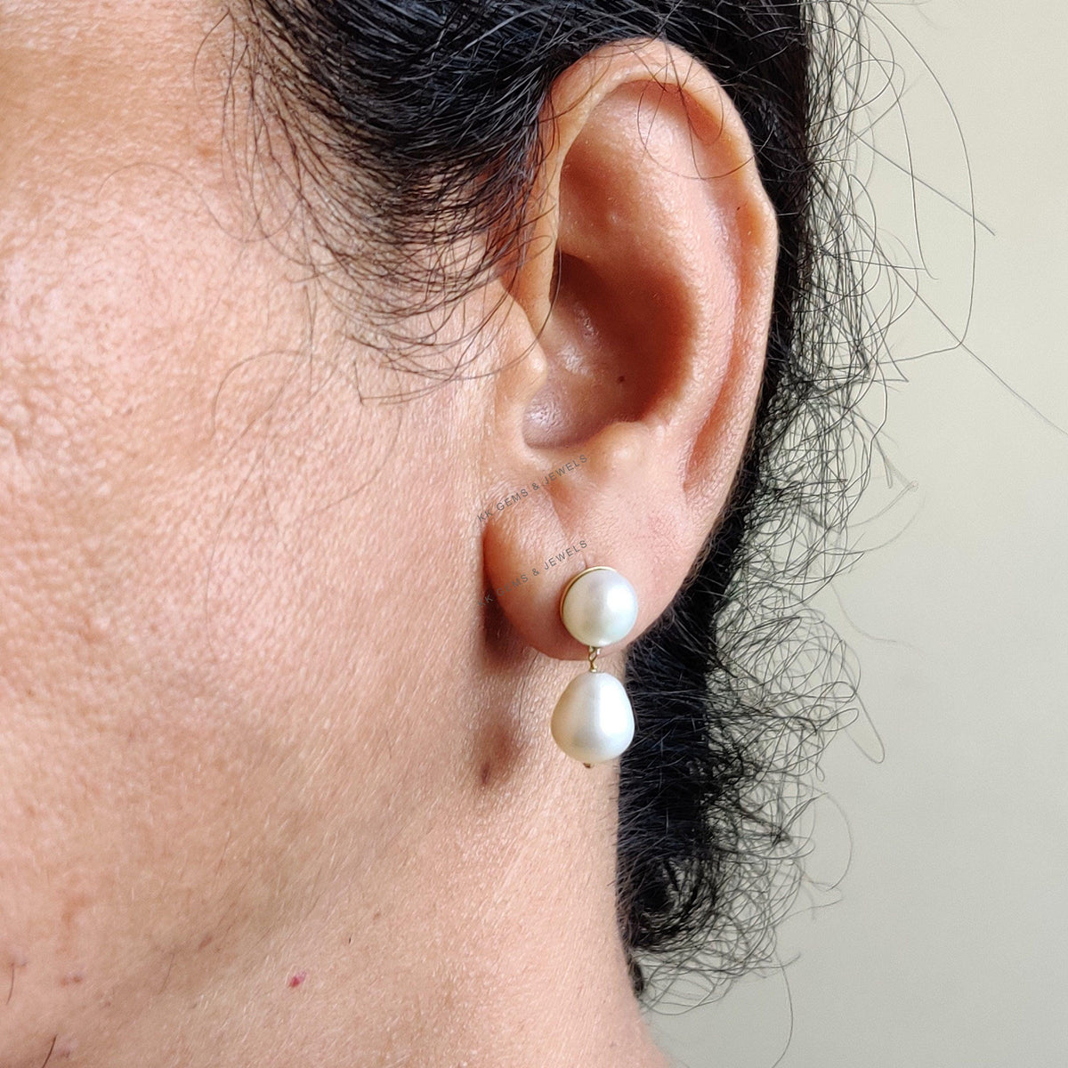 14K Solid Yellow Gold Natural Pearl Drop Earrings, Natural Gemstone, June Birthstone