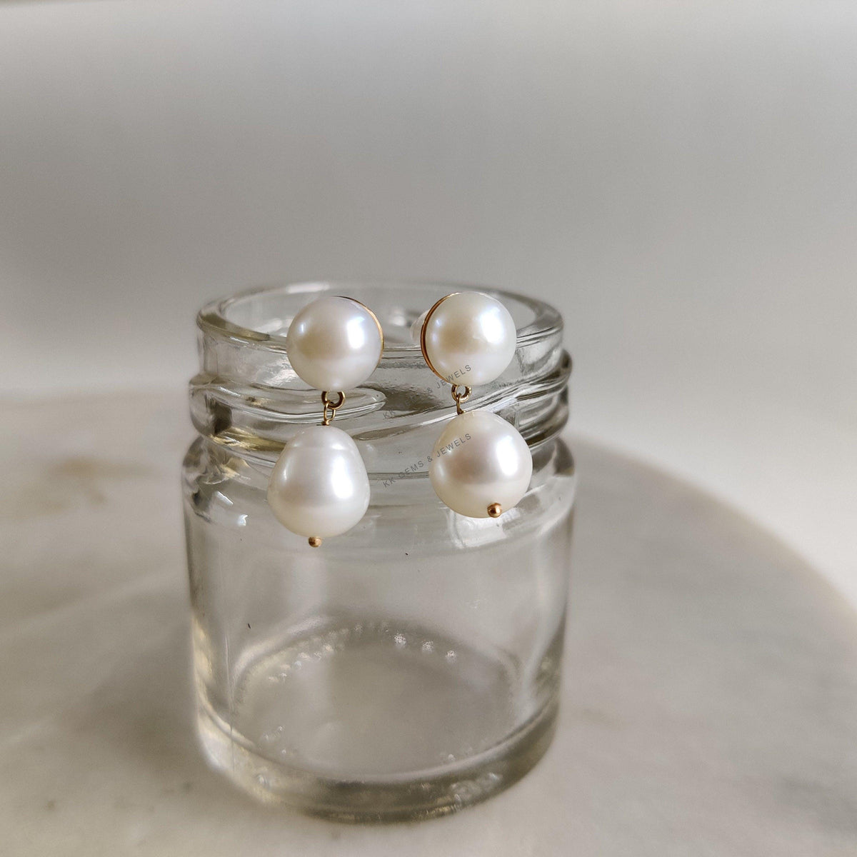 14K Solid Yellow Gold Natural Pearl Drop Earrings, Natural Gemstone, June Birthstone