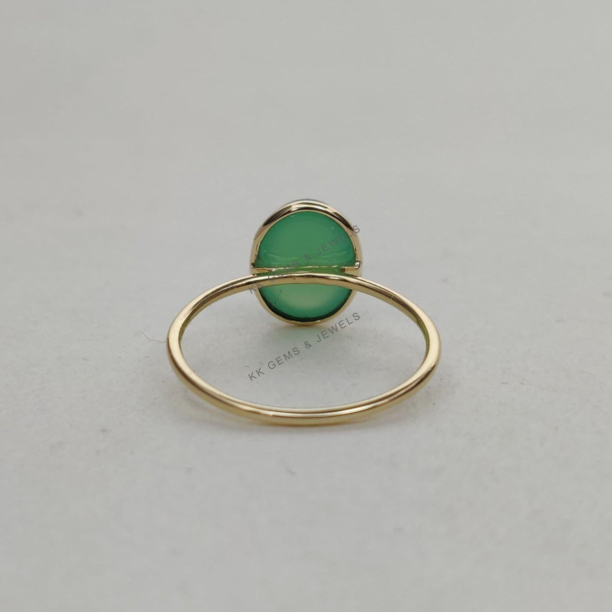 Natural Chrysoprase Ring: 14K Solid Yellow Gold Bezel Ring, May Birthstone
