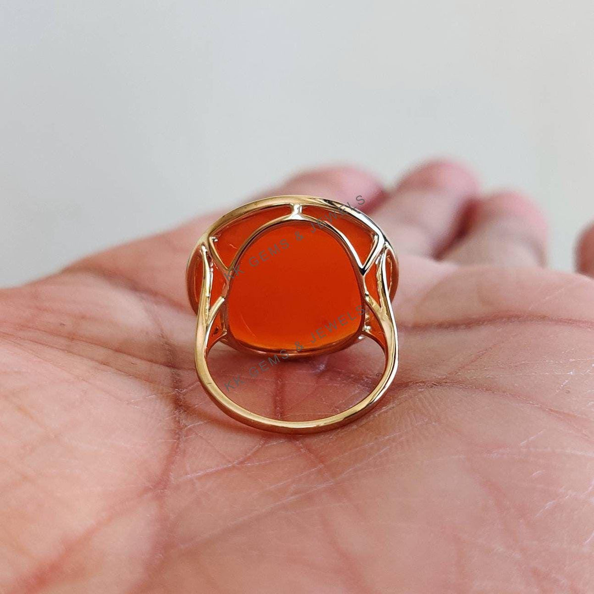 14K Solid Yellow Gold Natural Red Onyx Ring, July Birthstone
