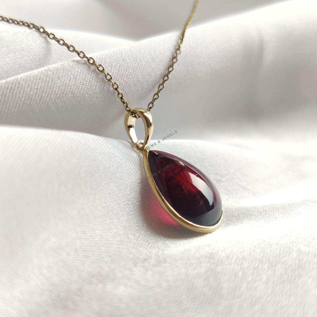 Natural Garnet Pear Pendant, 14K Solid Yellow Gold Pendant, January Birthstone