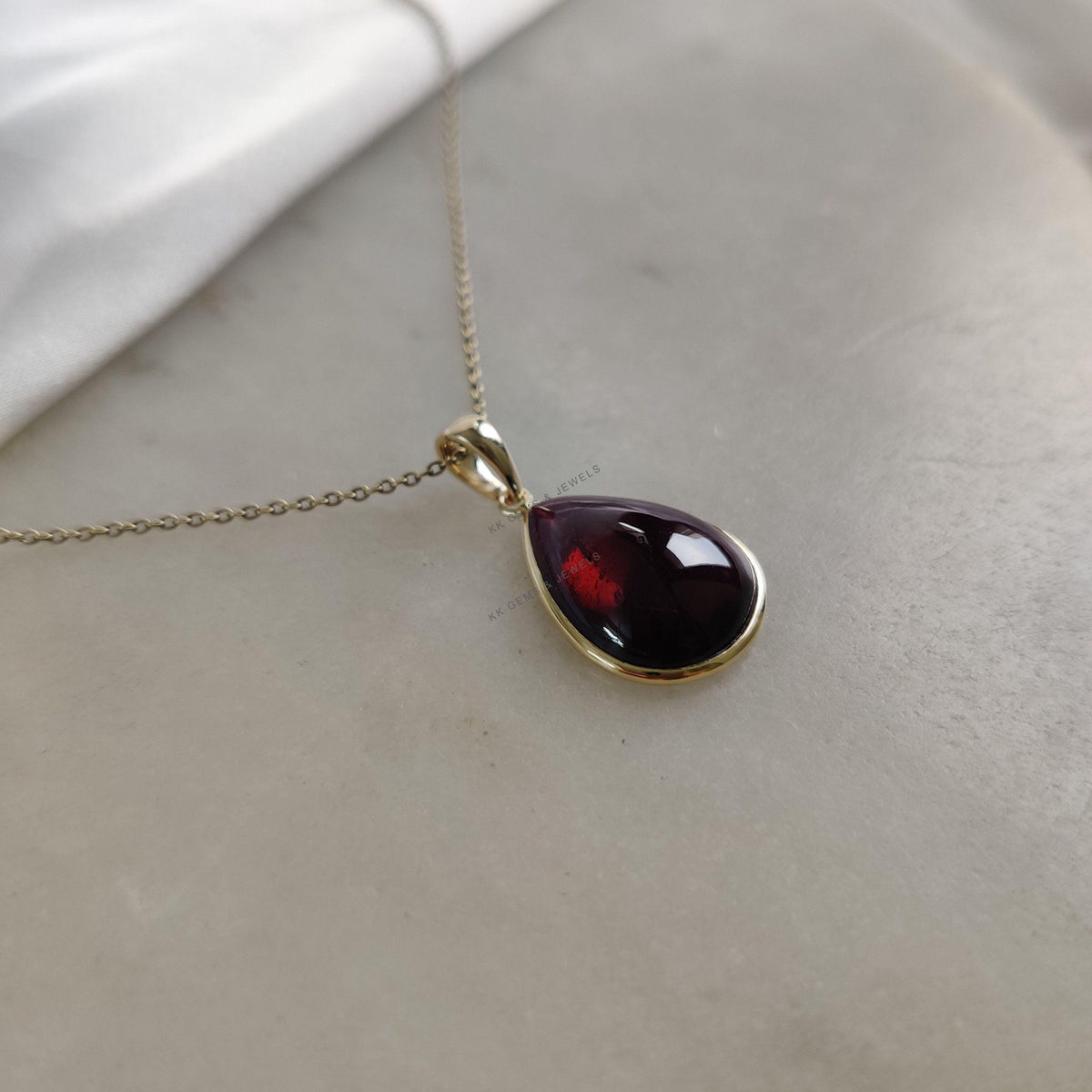 Natural Garnet Pear Pendant, 14K Solid Yellow Gold Pendant, January Birthstone