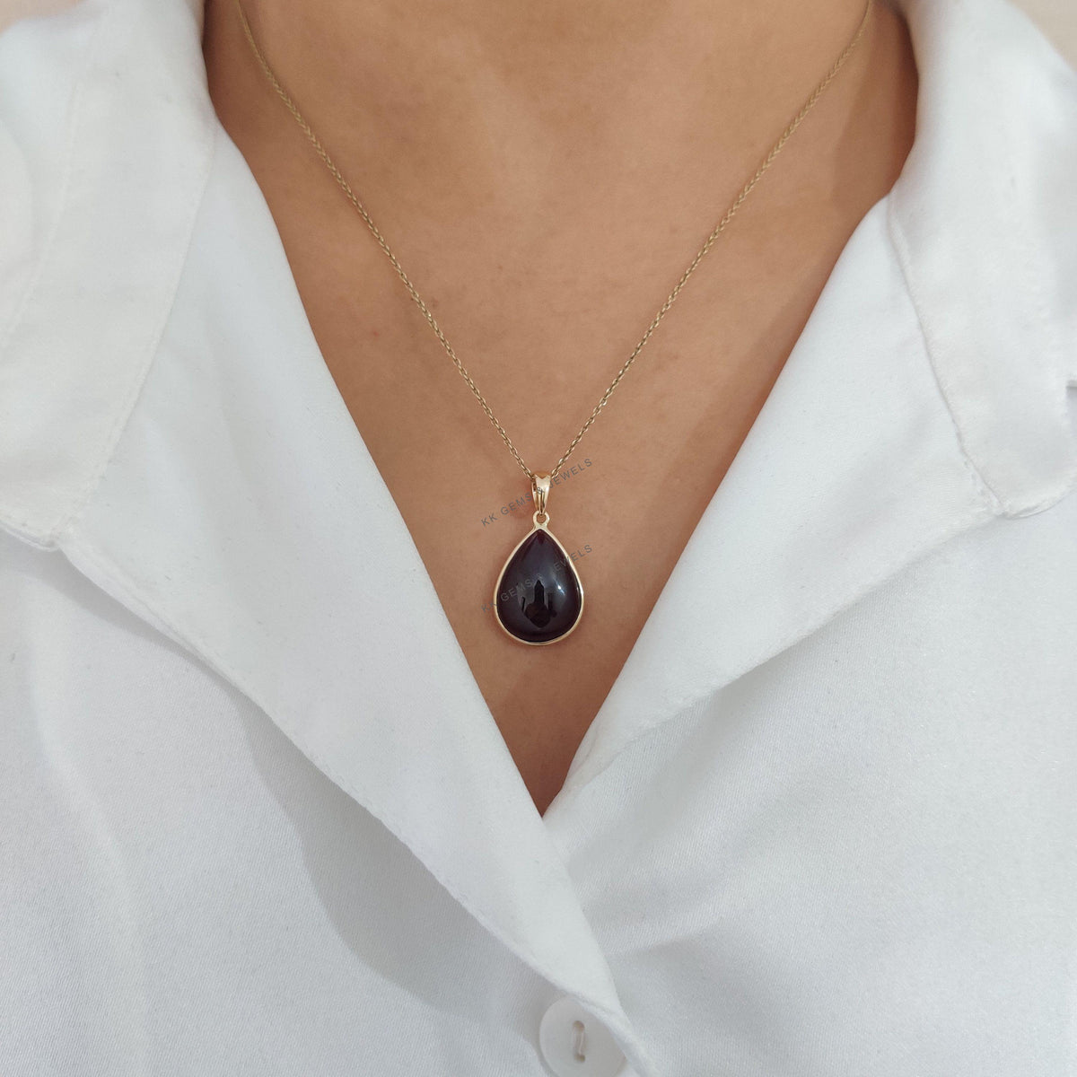Natural Garnet Pear Pendant, 14K Solid Yellow Gold Pendant, January Birthstone