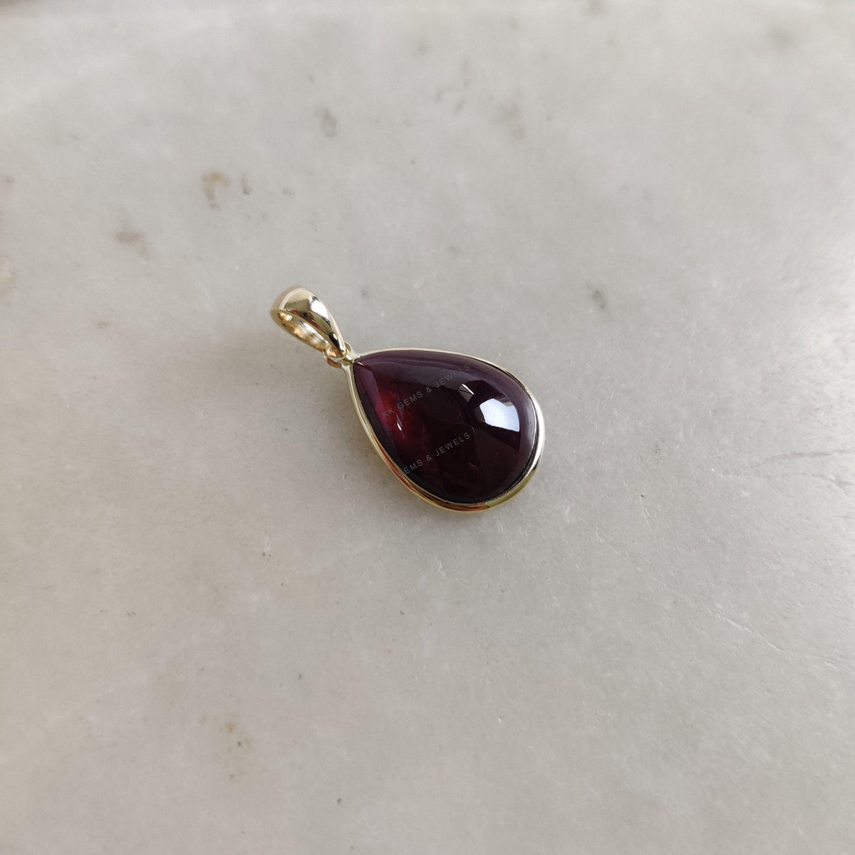 Natural Garnet Pear Pendant, 14K Solid Yellow Gold Pendant, January Birthstone