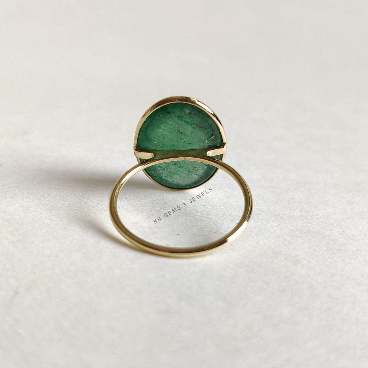 Natural Oval Green Aventurine Ring, 14K Solid Yellow Gold, August Birthstone