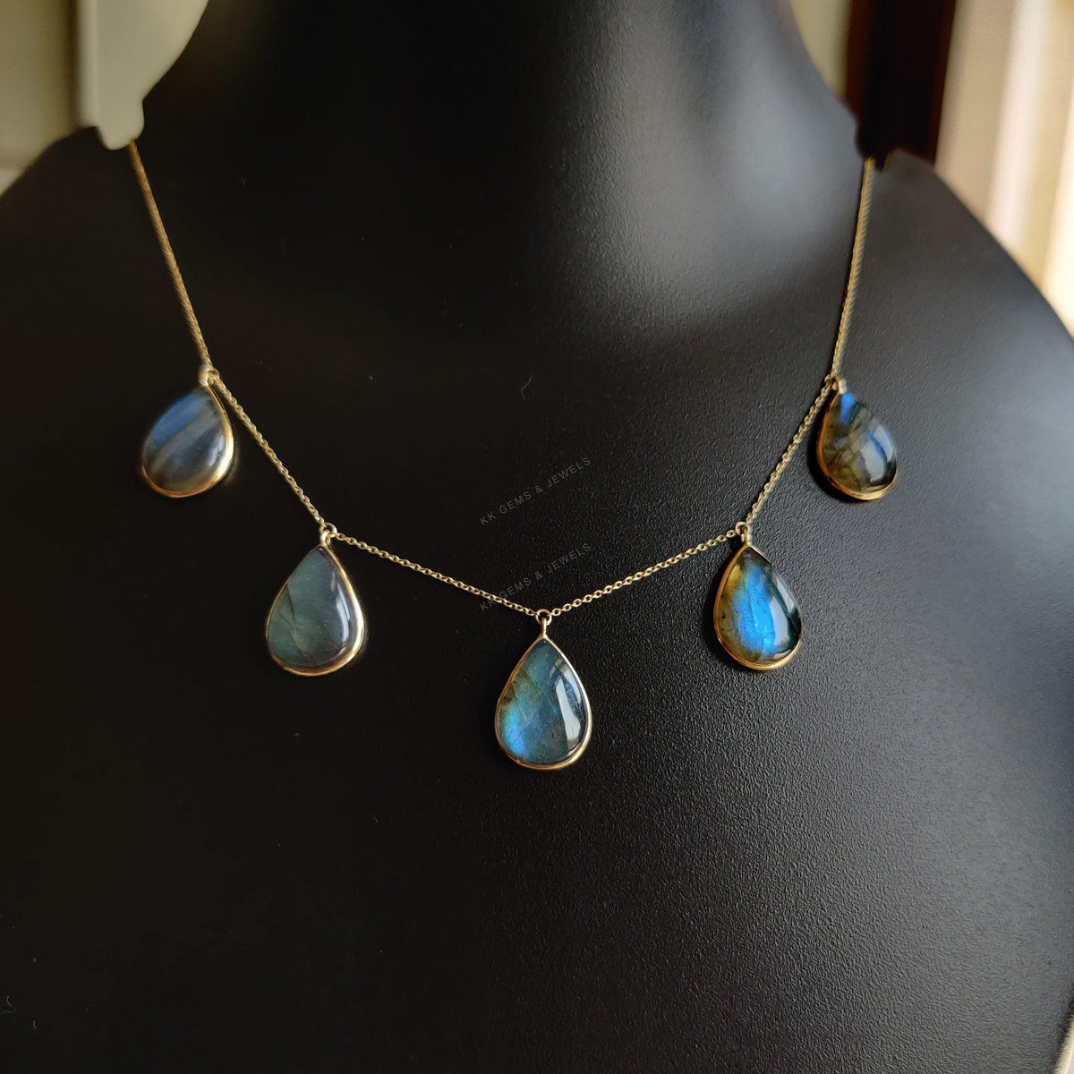 14K Solid Gold Natural Labradorite Necklace, Bezel Set chain Necklace, November Birthstone