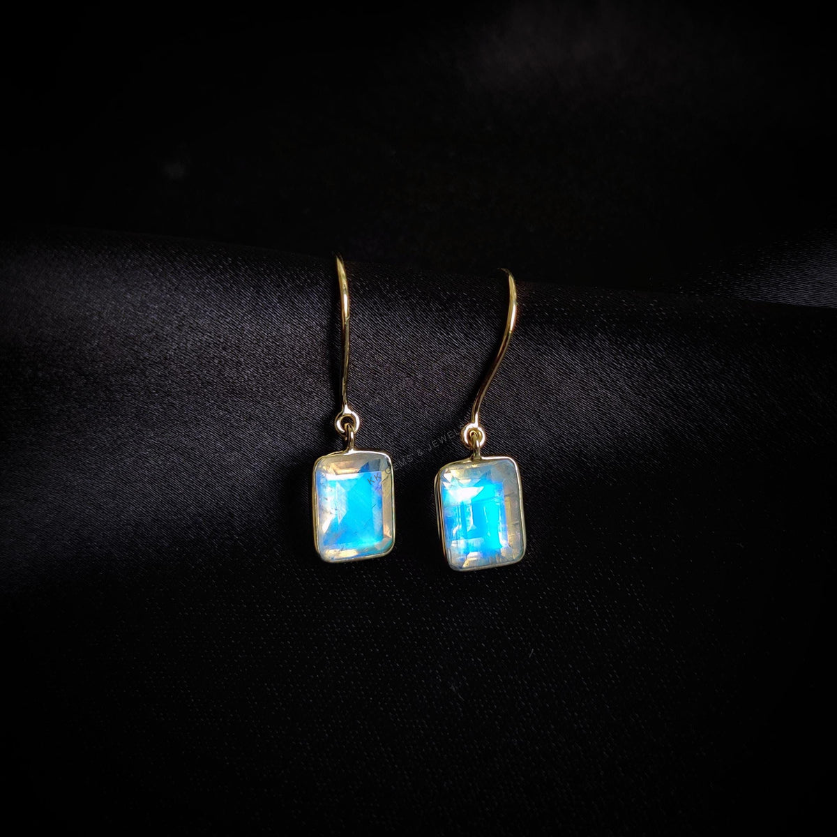 Natural Rainbow Moonstone Earrings, 14K Solid Yellow Gold Bezel Set, June Birthstone