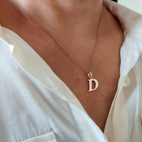 14K Solid Gold Initial D Pendant, Personalized Charm