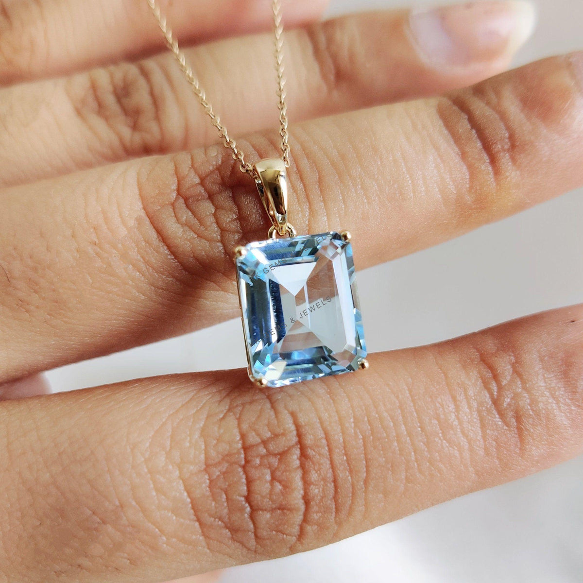 Natural Sky Blue Topaz Pendant, 14K Solid Yellow Gold, December Birthstone