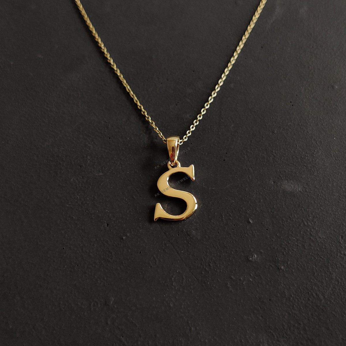14K Solid Yellow Gold Initial S Pendant Charm, Elegant Alphabat Pendant