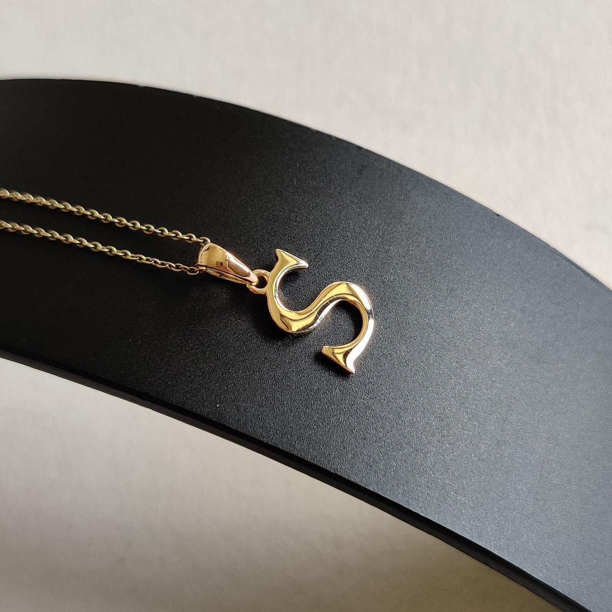14K Solid Yellow Gold Initial S Pendant Charm, Elegant Alphabat Pendant