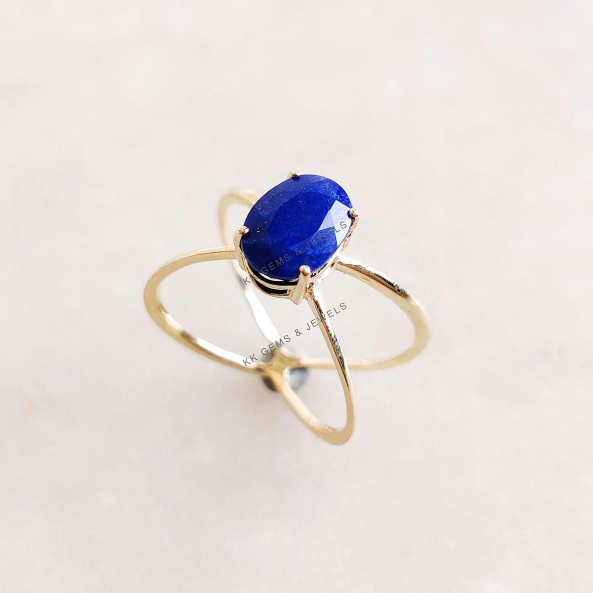 14K Solid Gold Natural Lapis Lazuli Ring, September Birthstone