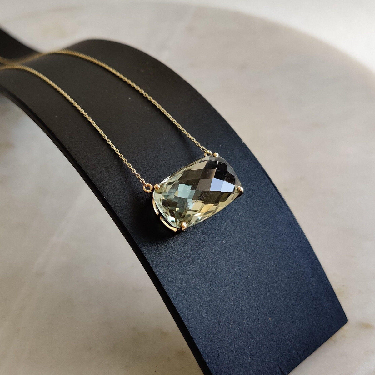 Natural Green Amethyst Prong Chain Necklace, 14K Solid Gold, February Birthstone