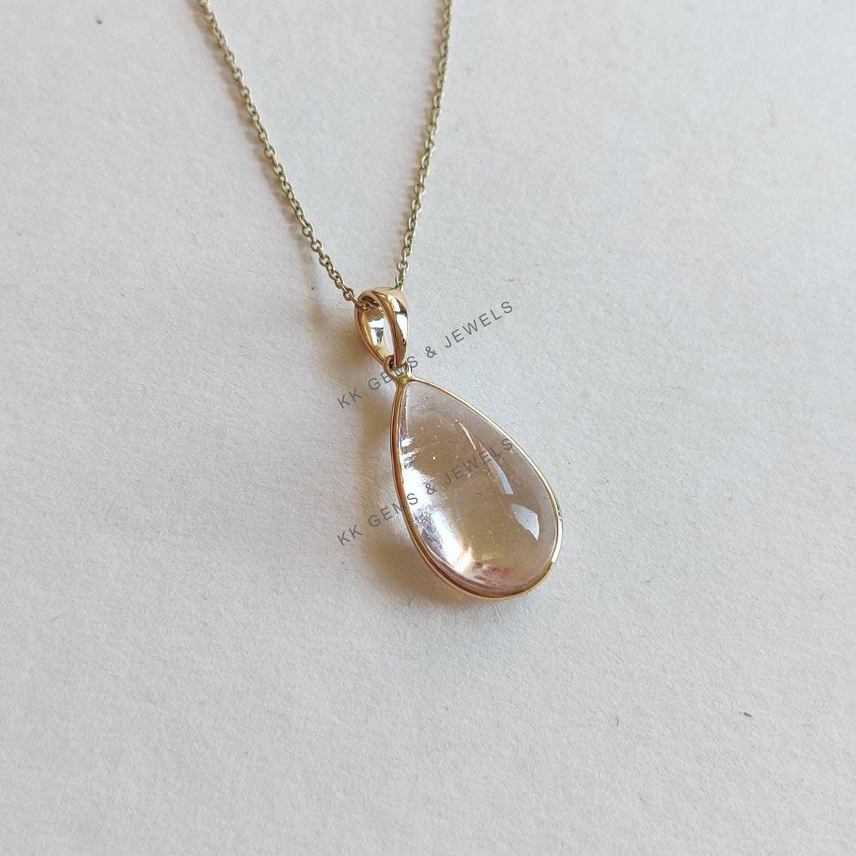 Natural Pear Morganite Pendant, 14K Solid Yellow Gold Bezel Pendant
