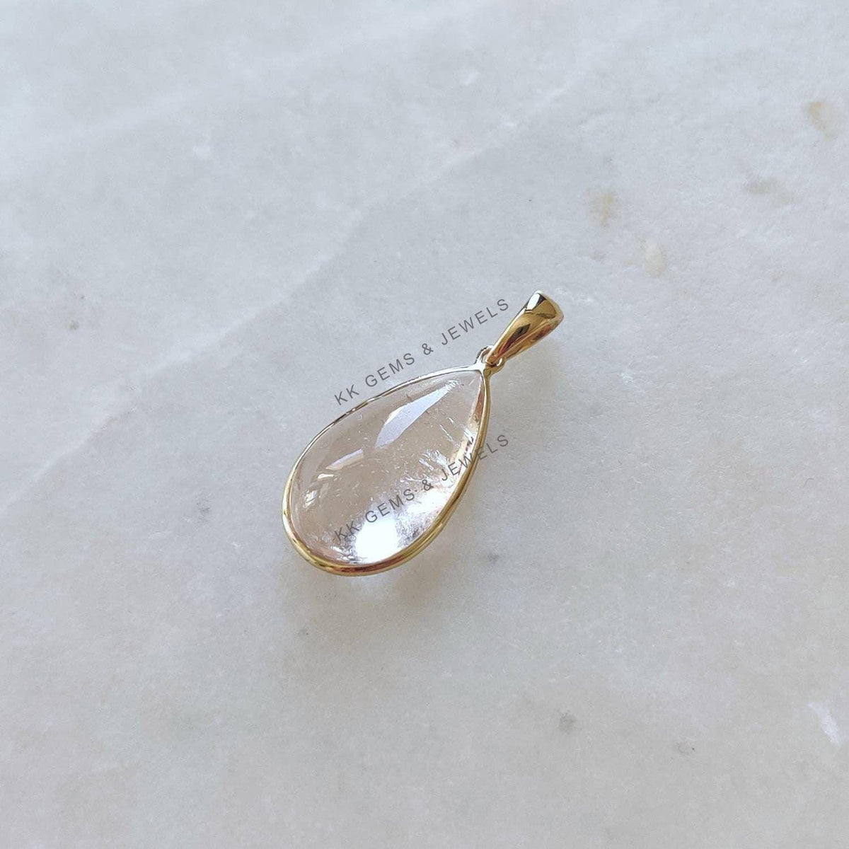 Natural Pear Morganite Pendant, 14K Solid Yellow Gold Bezel Pendant