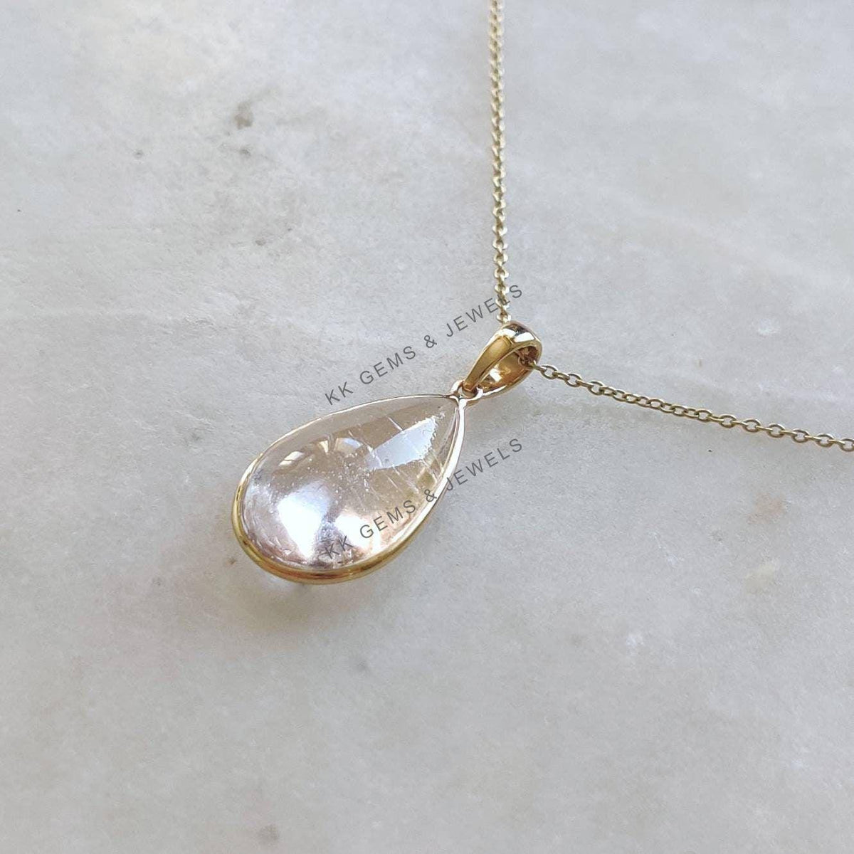 Natural Pear Morganite Pendant, 14K Solid Yellow Gold Bezel Pendant