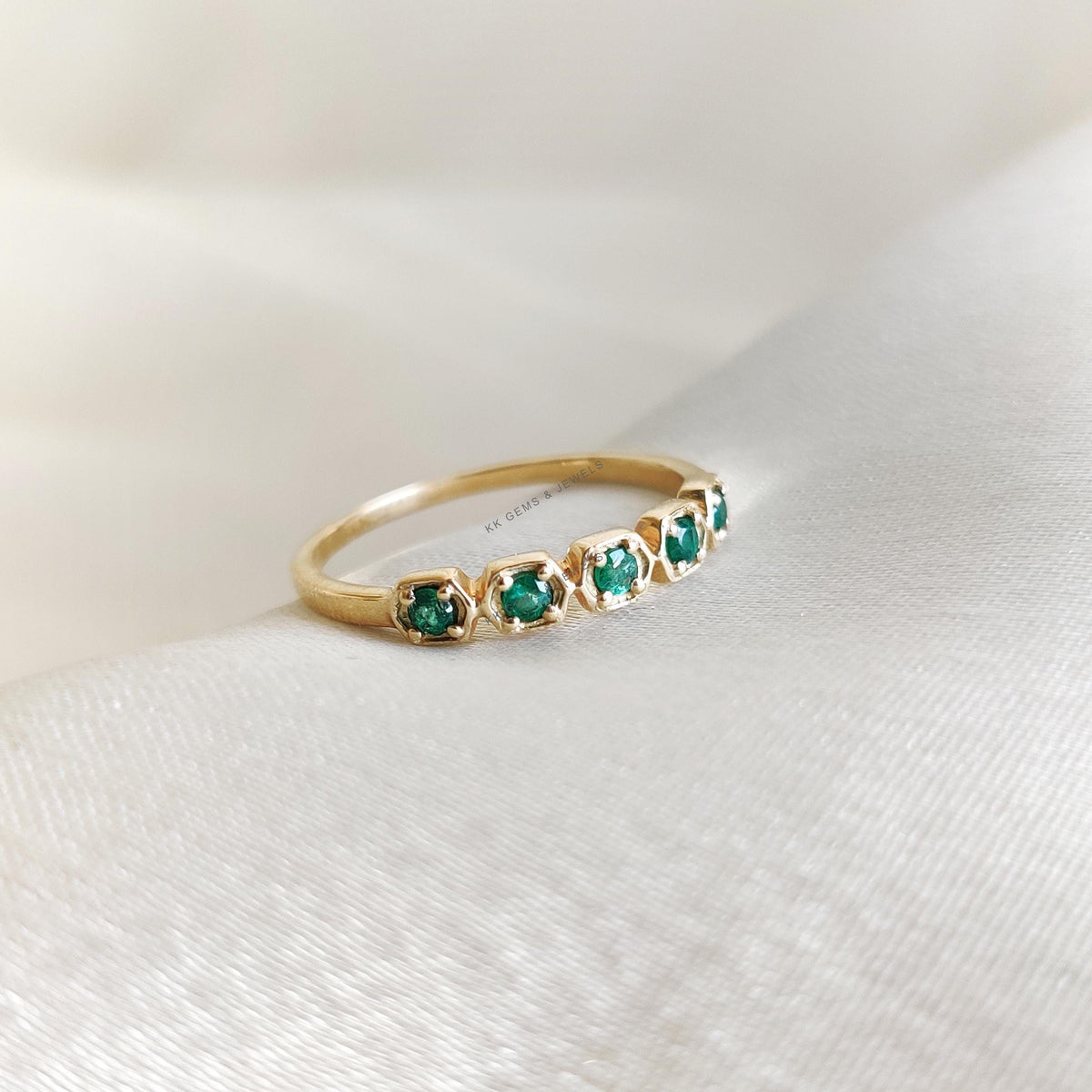 Natural Emerald 14K Solid Yellow Gold Ring, May Birthstone, Wedding Gift