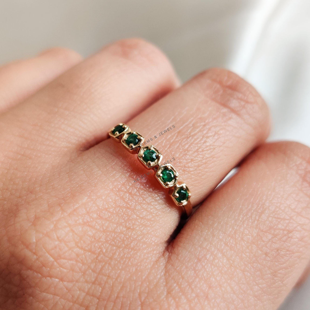 Natural Emerald 14K Solid Yellow Gold Ring, May Birthstone, Wedding Gift