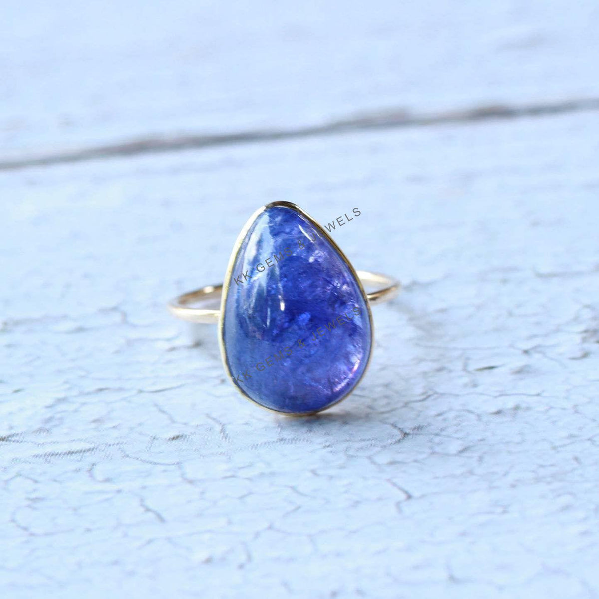 Natural Pear Tanzanite Ring, 14K Solid Yellow Gold, December Birthstone