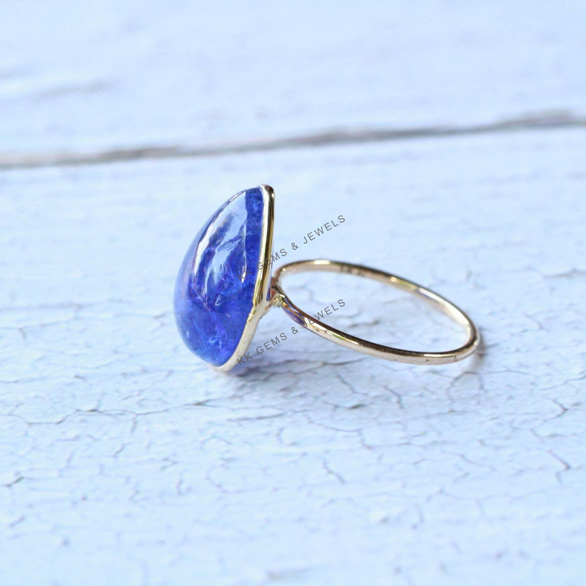 Natural Pear Tanzanite Ring, 14K Solid Yellow Gold, December Birthstone