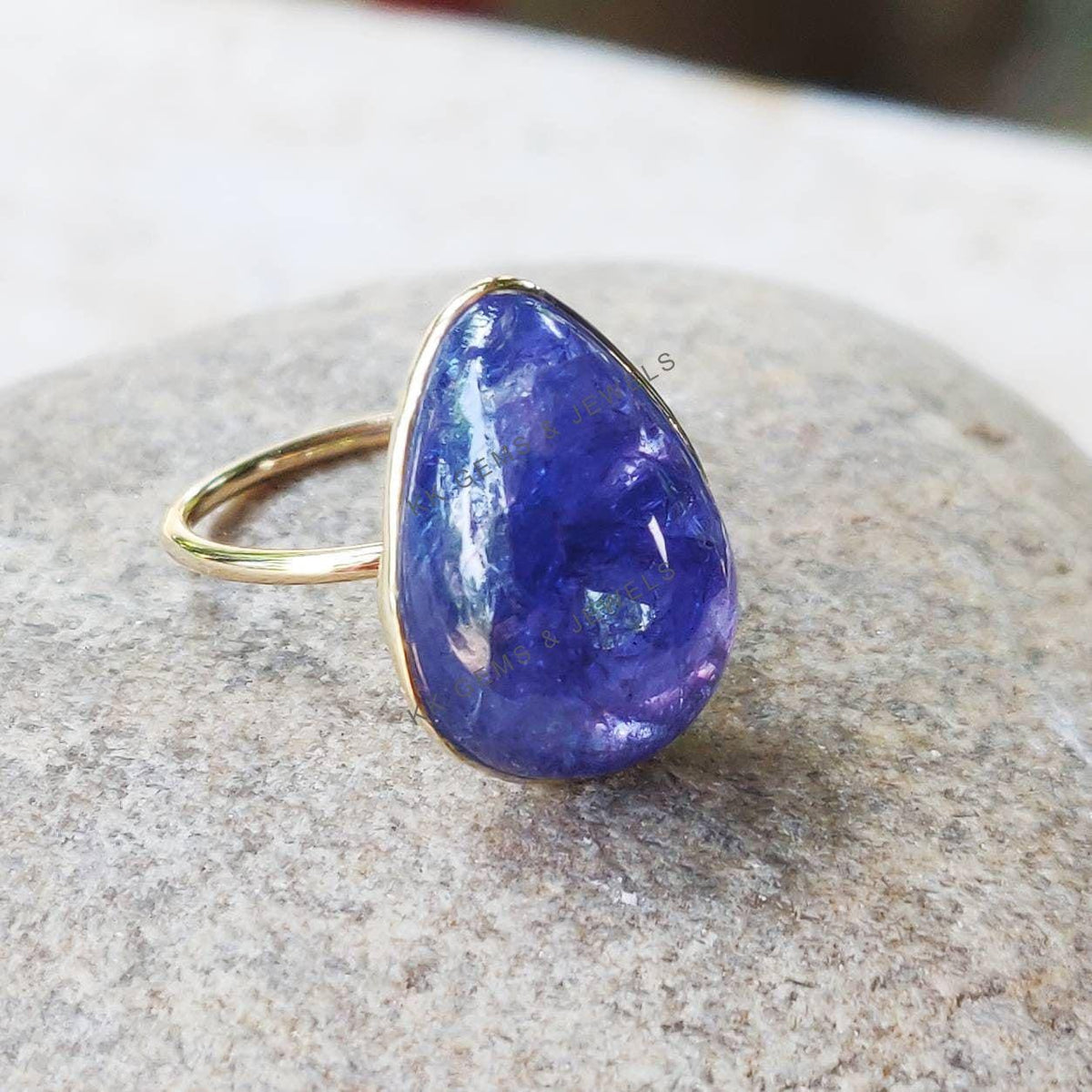 Natural Pear Tanzanite Ring, 14K Solid Yellow Gold, December Birthstone