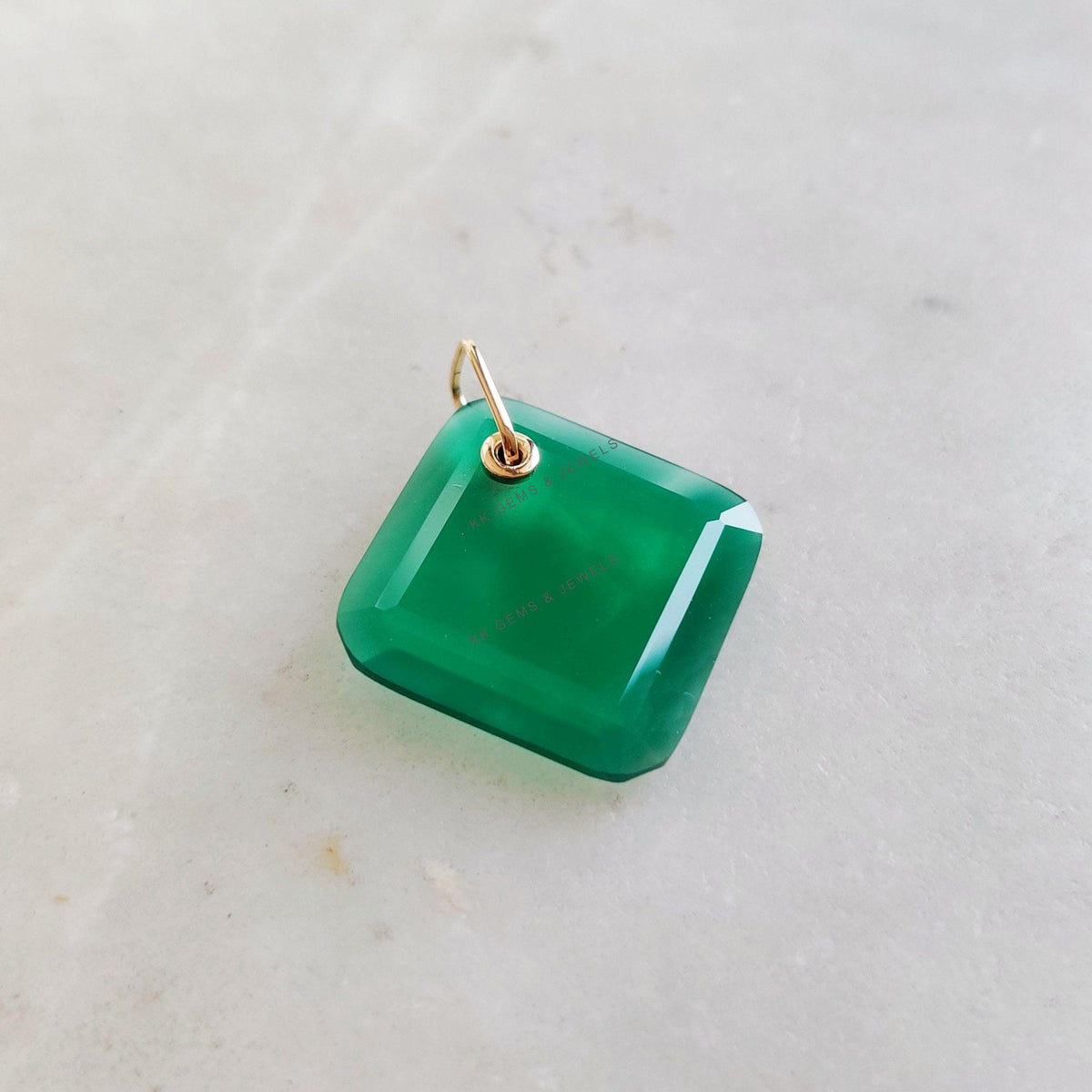 Natural Green Onyx Pendant, 14K Solid Yellow Gold Pendant, May Birthstone Pendant, Christmas Present